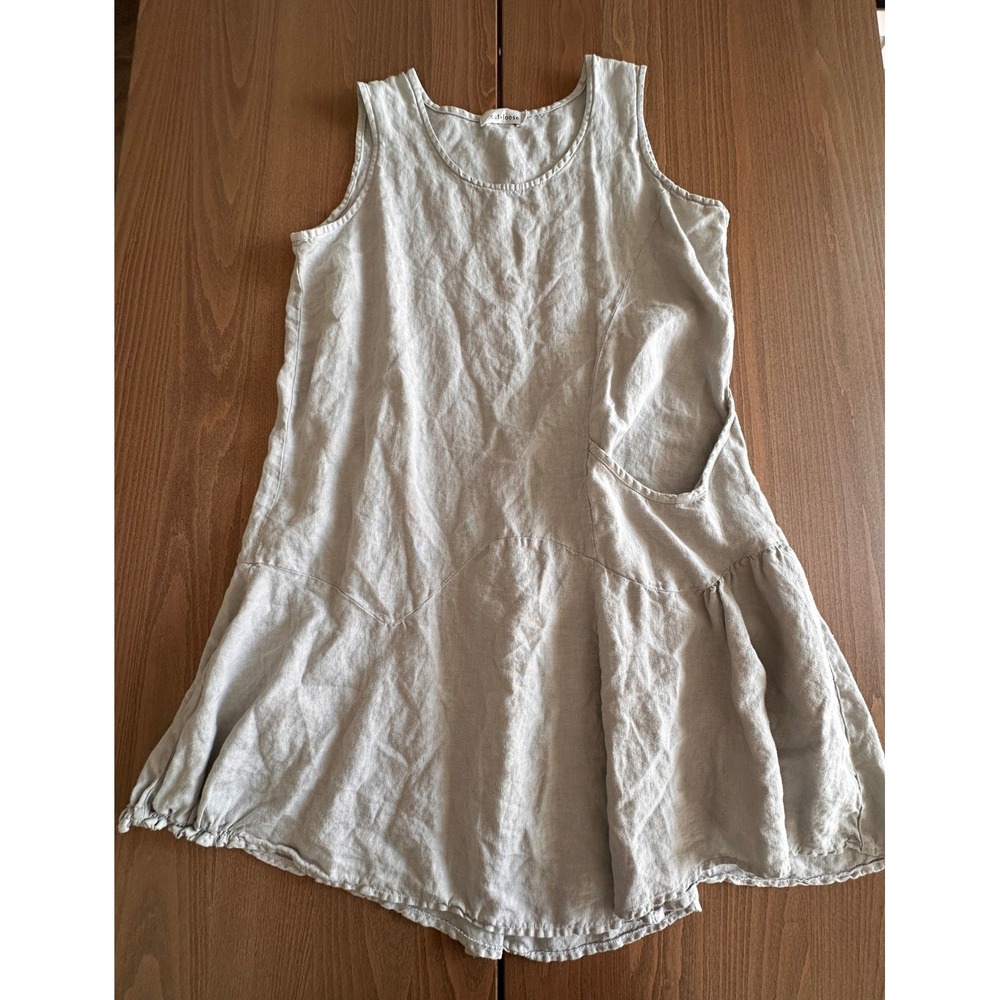 Cut Loose Womens Linen Sleeveless Ruffle Pocket Tunic Dress Grey Blue 4400021 L